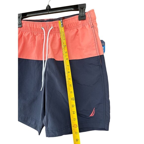 Nautica Mens Swim Trunks With Drawstring Waistband In Coral, Navy Blue Size S - Picture 4 of 8